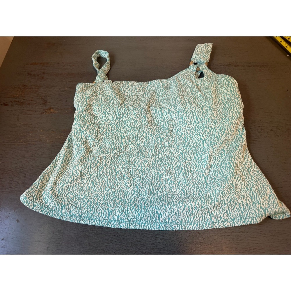 Time and Tru Teal White Textured Animal Print Tankini Swim Top 1X 16W-18W